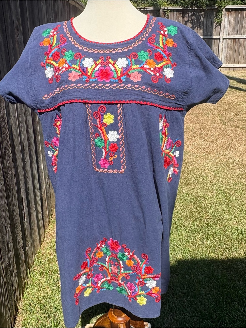 Navy Embroidered Floral Mini Dress